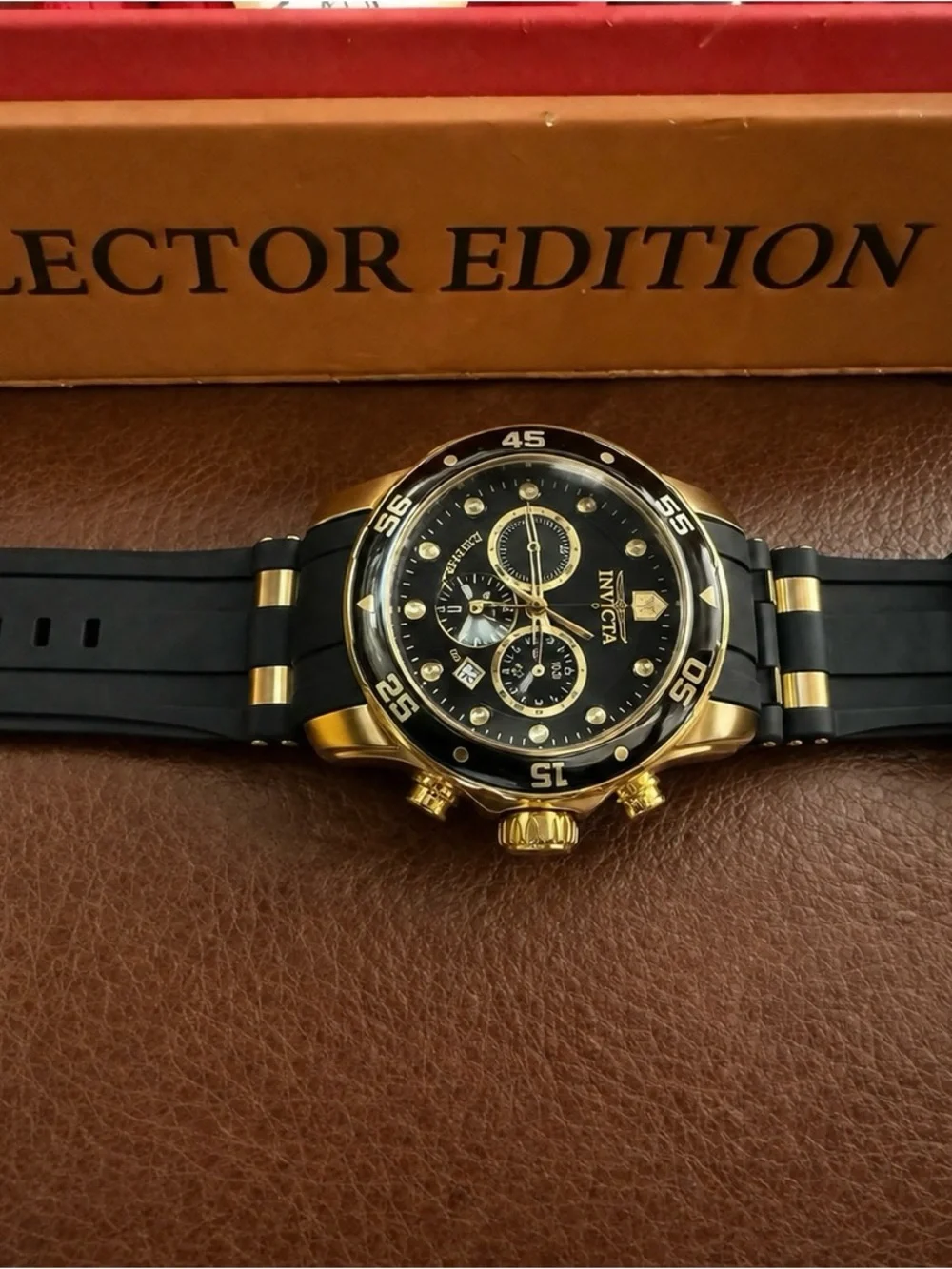 Invicta Black and Gold Chronograph Dive-Style Watch